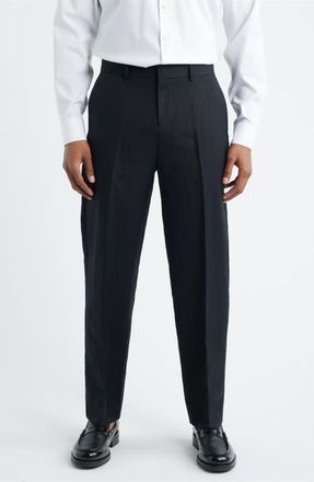 Open Edit Linen Blend Tapered Leg Pants in Black at Nordstrom, Size 38