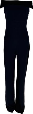 Galvan London Bateau Off-Shoulder Jumpsuit in Navy Blue Triacetate