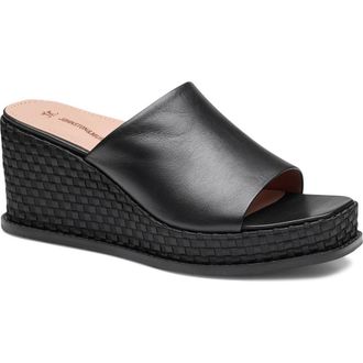 Johnston & Murphy Mallory Platform Wedge Slide Sandal in Black Nappa Leather at Nordstrom, Size 8.5