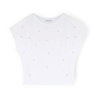 Motivi Camiseta de jersey con piedras bordadas - Tops - Mujer - Blanco - XS