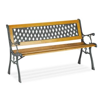 Relaxdays Banco Jard&iacute;n, 2 Plazas, Madera Hierro Fundido, Balc&oacute;n, Terraza, R&uacute;stico, 73x125x52 Cm, Marr&oacute;n Natural Y Verde - Relaxdays