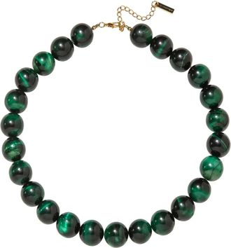 Jennifer Behr Wanda beaded necklace - women - 18kt Gold Plated Brass/Tiger eye - One Size - Green