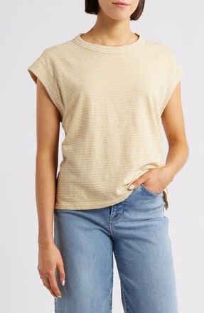 Madewell Stripe Boxy Cotton & Linen Muscle T-Shirt in Yellow Stripe at Nordstrom Rack, Size Xx-Small