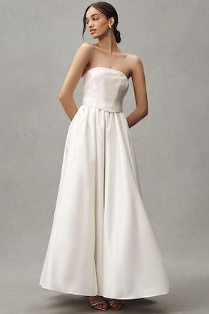 BHLDN Strapless Corset Jacquard A-Line Maxi Dress