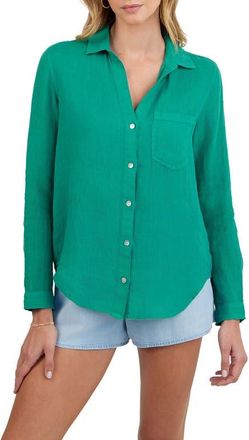 Bella Dahl Garment Dyed Linen Button-Up Shirt in Aqua Green at Nordstrom, Size X-Large