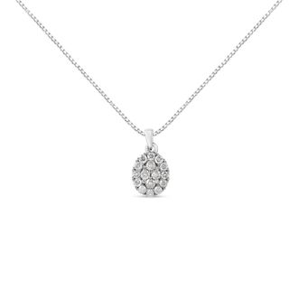 House of Brilliance 925 Sterling Silver 1 1/2 Cttw Diamond Oval Cluster Pendant Necklace