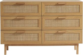 DRAWER C&oacute;moda de 6 cajones de madera y mimbre L130cm - Madera clara