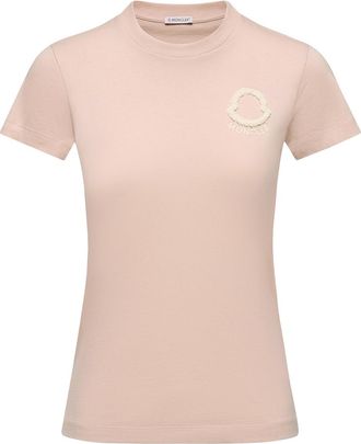 Moncler Moncler Embroidered Logo Cotton T-shirt, Women, Pink, Size: Xl