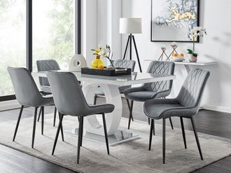 Furniturebox Giovani 6-Seater Grey Glass Dining Table & 6 Pesaro Soft Velvet Dining Chairs
