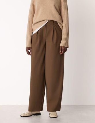 Whistles Wool Blend Barrel Pants in Brown at Nordstrom, Size 10