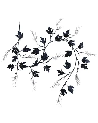 Nearly Natural 6.5Ft. Pre-Lit Artificial Halloween Black Maple Garland