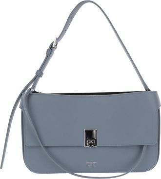 Ferragamo Structured Light Blue Leather Shoulder Bag With Adjustable Handle