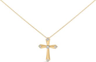 House of Brilliance Gold Vermeil Diamond Accent Cross Pendant Necklace