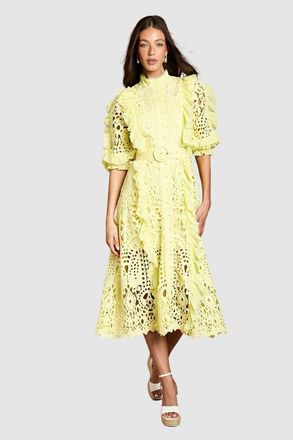 Coast Lace Ruffle Belted Shirt Dress in Yellow at Nordstrom, Size 12