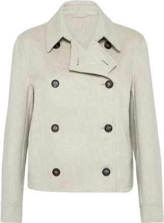 Brunello Cucinelli Beige Double-Breasted Jas met Knopen - Dames - Zomerjassen - Beige - M - Jassen