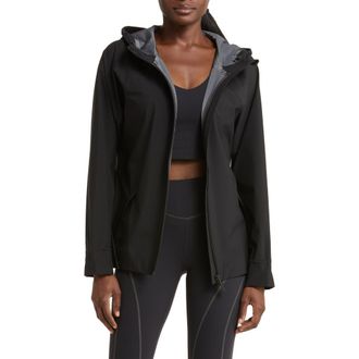 Zella Commute Hooded Water Resistant Rain Jacket in Black at Nordstrom, Size X-Large
