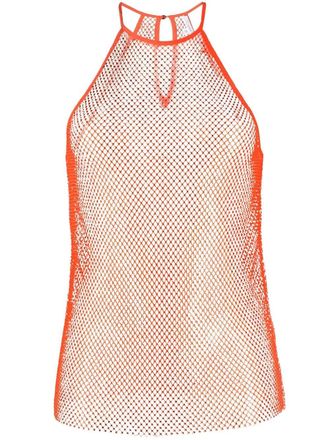 Patrizia Pepe rhinestone mesh crew-neck top - Orange