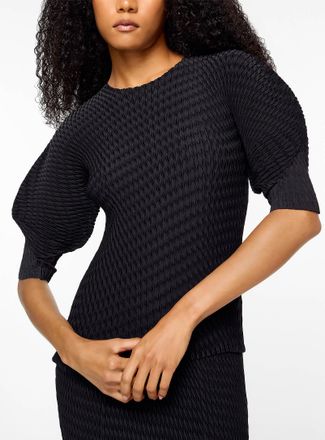 Issey Miyake Womens Chevron pleated leg-of-mutton sleeves blouse