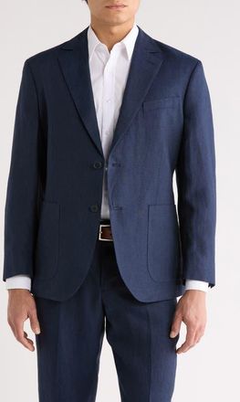 Nordstrom Henrik Trim Fit Solid Italian Linen Suit Separate Jacket in Navy Night at Nordstrom, Size 46 Xl