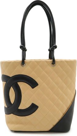 Chanel Ligne Cambon Beige Black Shoulder Bag Tote Bag (Pre-Owned)