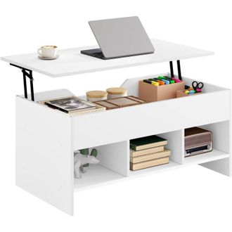Woltu Tavolino da caff&egrave; Sollevabile, Tavolo Elevabile Moderno da Salotto, Tavolino da Divano con Ripiano Inferiore Portaoggetti Spazioso, Bianco