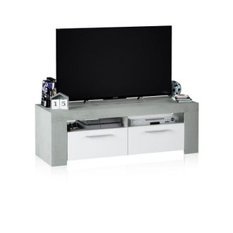 Usinestreet Usinestreet - Mueble Tv Color Blanco Y Cemento Estilo Industrial 120x40x42 Cm