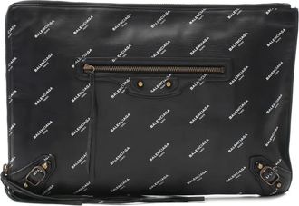 Balenciaga 2000s logo print classic clutch bag - unisex - Calf Leather - One Size - Black