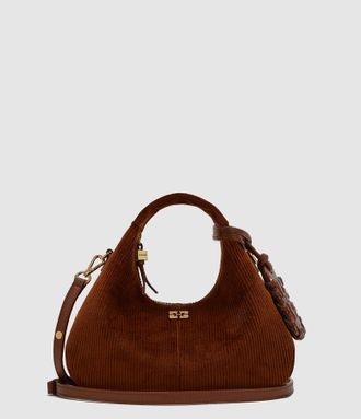 Ganni Sac Hobo Mini Hobo Corduroy Tortoise Shell