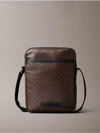 Calvin Klein Mens Allover Emblem Logo Reporter Bag - Brown