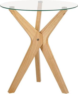 Beliani Beliani - Modern Round Side End Table &oslash; 45 cm Tempered Glass Rubberwood Legs Light Wood Valley