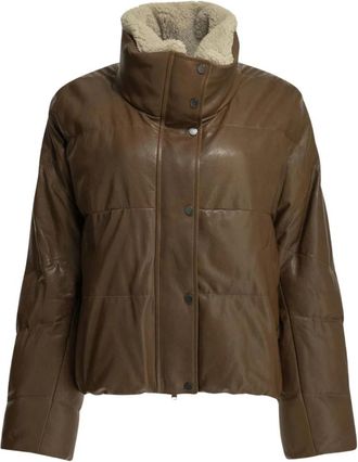 Brunello Cucinelli Gepolsterde Schapenvacht Jas - Dames - Leren en Su&egrave;de Jassen - Bruin - M - Leer - Jassen