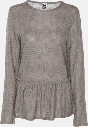 M Missoni Metallic Grey Lurex Knit Long Sleeve Pleated Top