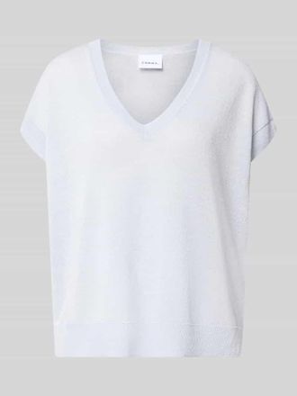 Comma Strickshirt aus Leinen-Mix mit V-Ausschnitt in Bleu, Gr&ouml;&szlig;e XL