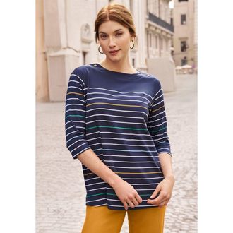 Jessica London Stretch Cotton Boatneck Tunic in Navy Mixed Stripes at Nordstrom, Size 32