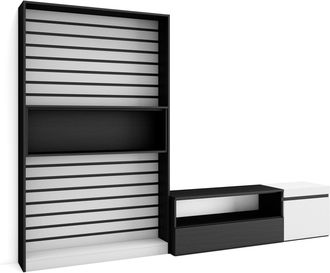 Skraut Home Skraut Home - Muebles De Sal&oacute;n Para Tv, Conjunto De Muebles Comedor, 260x186x35cm, Para Tv Hasta 65, Mueble Televisi&oacute;n, Estilo Moderno, Blanco Y Negro