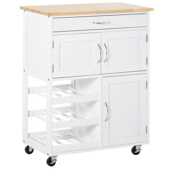 OEM Carro De Servicio Con Caj&oacute;n 2 Armarios De Almacenaje Y 3 Estantes Abiertos De 9 Botellas 67x37x87 Cm Blanco