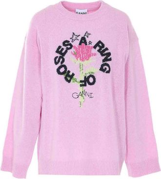 Ganni Pink Graphic Wool Sweater