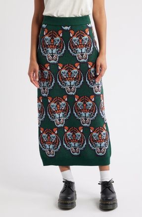 Dressed in Lala Wild Things Knit Midi Skirt in Green at Nordstrom, Size Xx-Large