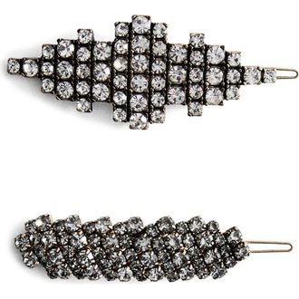Mango Set of 2 Crystal Hair Barretts in Silver at Nordstrom