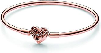 Pandora Moments 14K Rose Gold Plated Cz Heart & Butterfly Bangle Bracelet