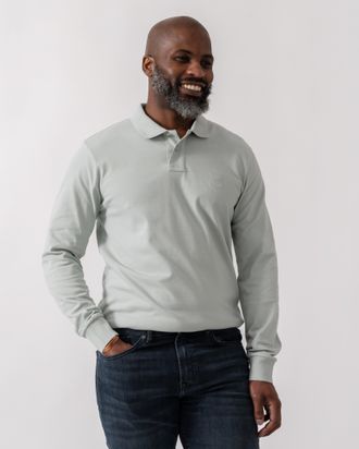 Boss Orange by Hugo Boss Mens Passerby Long Sleeve Polo Shirt in Light Grey Cotton - Size X-Large