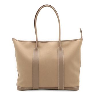 Herm&egrave;s Etoupe Gray Toile Officier Leather Shoulder Bag Tote Bag (Pre-Owned)