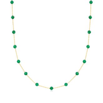 RS Pure by Ross-Simons Emerald Station Bead Necklace in 14kt Yellow Gold