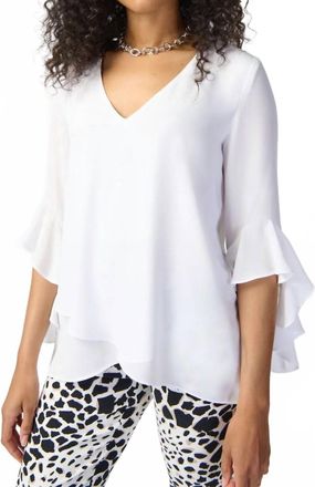 Joseph Ribkoff Georgette Top With Ruffled Sleeves In White