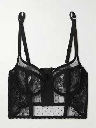 Dolce & Gabbana Bralette Con Ferretto In Tulle Ricamato - Nero