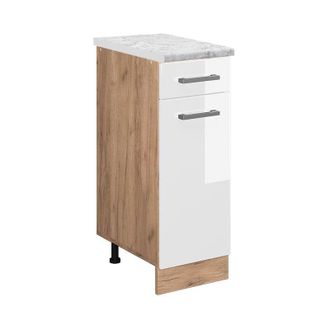 Vicco Mueble Bajo De Cocina R-line, Blanco Alto Brillo, 30 Cm Et M&aacute;rmol