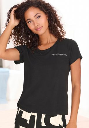 French Connection T-Shirt FRENCH CONNECTION, Damen, Gr. 32/34, schwarz, Single Jersey, Obermaterial: 62% Polyester, 33% Viskose, 5% Elasthan, unifarben, Basic h&uuml;ftlang,