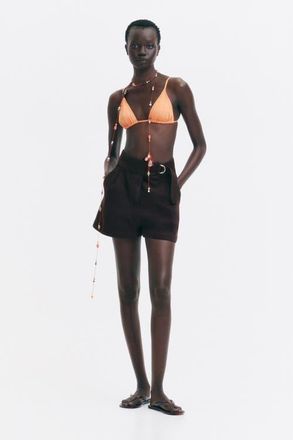 H&M Belted Denim Shorts in Dark Brown at Nordstrom, Size 16