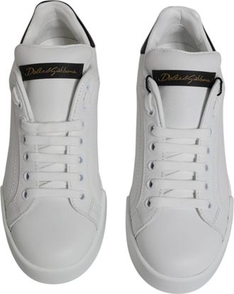 Dolce & Gabbana Womens Low-Top Leather Sneakers White Calf