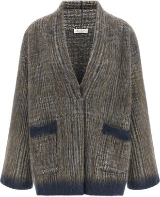 Brunello Cucinelli Grey Checks V Neck Sweater